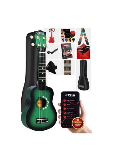 Midex Ukx-500gr Sunburs Efektli Maun Soprano Ukulele Full Set