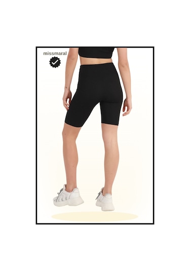 Kadın Siyah Yüksek Bel Toparlayıcı Tayt Kısa Spor Şort Deniz Havuz Spor Biker Shorts 1070 SiYAH
