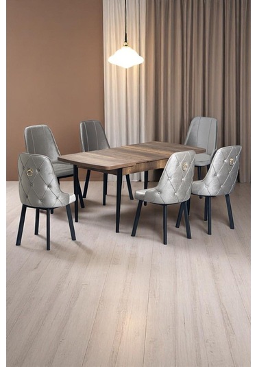 Sonata Ceviz 80 X 132 Açılabilen Mdf Masa Siyah Metal Ayaklı Mutfak Masası 6 Cappucino Sandalye Cappucino Sonata Ceviz 80 X 132 Açılabilen Mdf Masa Siyah Metal Ayaklı Mutfak Masası 6 Cappucino Sandalye Cappucino