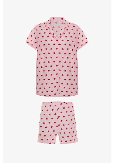 Penti Pembe Cute Hearts Gömlek Şortlu Pijama Takımı
