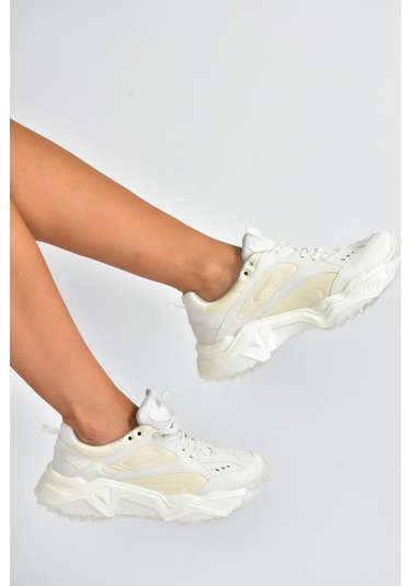 Fox Shoes V312611809 Beyaz Kalın Tabanlı Spor Ayakkabı Sneakers Beyaz-suni Deri