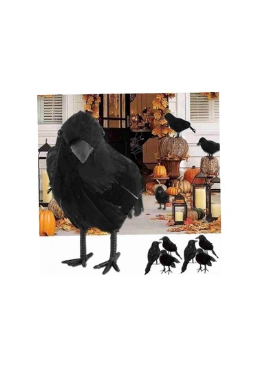 Neevoyu 6 Adet Siyah Tüylü Taklit Kargalar - Halloween Parti Dekorasyonu, İç/diş Mekan Dekoratif Figürler