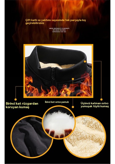 Erkekler İçin Tüylü Pamuklu Polar Astarlı Ceket Haki