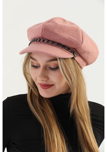Kadın Gül Zincirli Kaşe Ressam Şapka Gül