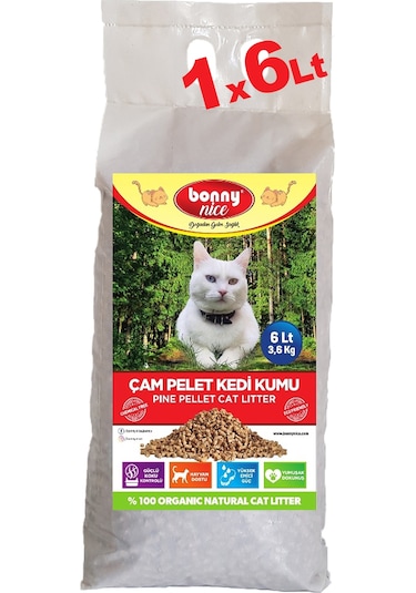 Bonny Nice Doğal Pellet Çam Peleti Kalın Kedi Kumu 6 L