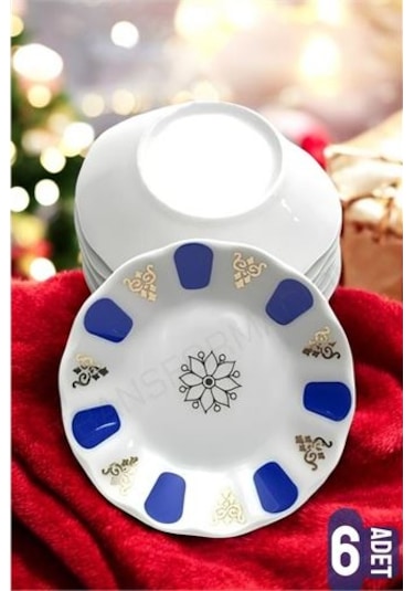 Modacar Melamin Çay Tabağı 6 Adet Geleneksel Türk Çay Bardağı Altlığı Koyu Mavi