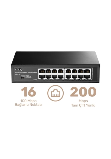 Cudy FS1016 16 Port 10/100 Mbps Metal Rackmount Masaüstü Switch