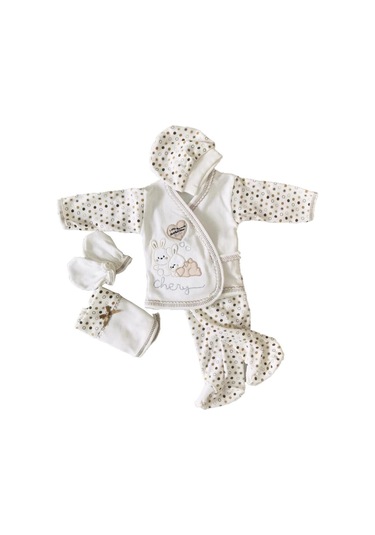 Bambino Açık Kahverengi 5li Hastane Çıkışı Yenidoğan Zıbın Seti %100 Pamuk Açık Kahverengi