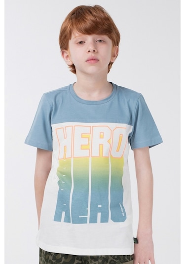 Brz Kids Kontrast Renkli Baskılı Erkek Çocuk Kısa Kollu T-Shirt Ekru