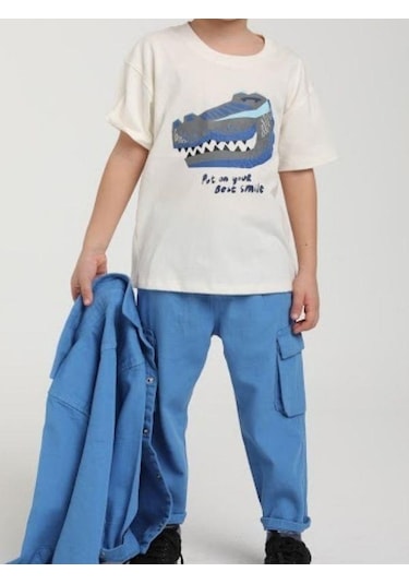 Jack Lions Erkek Çocuk Pamuklu Dinazor Baskılı Tshirt-15584 Ekru