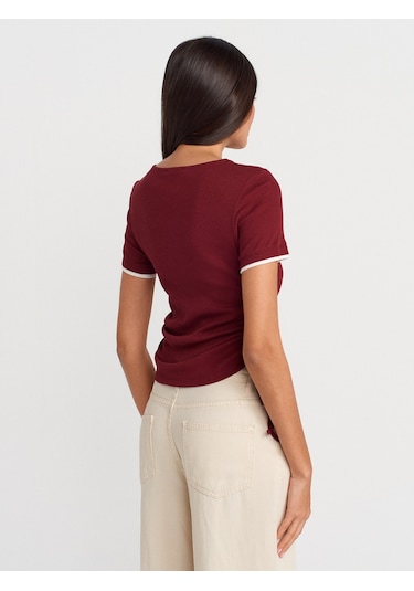 Dilvin 31816 Çift Katlı Büzgülü T-shirt-açık Bordo Açık Bordo
