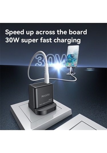 Tongxida Yesıdo Yc82 Pd 30w Hızlı Şarj Güç Adaptörü Type-c Tek Bağlantı Noktalı Gan Duvar Şarj Cihazı Siyah Mobil Cihazlar İçi Siyah