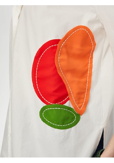 Faik Sönmez Renkli Patch Detaylı 3/4 Kol Poplin Gömlek S25gml029 Us25gml02970 Beyaz