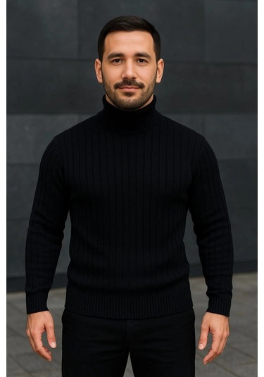 Erkek Fitilli Triko Kazak 2'li Set Beyaz Siyah Regular Balıkcı Yaka Tam Boğazlı Triko Seti Modeli Ka Beyaz Siyah