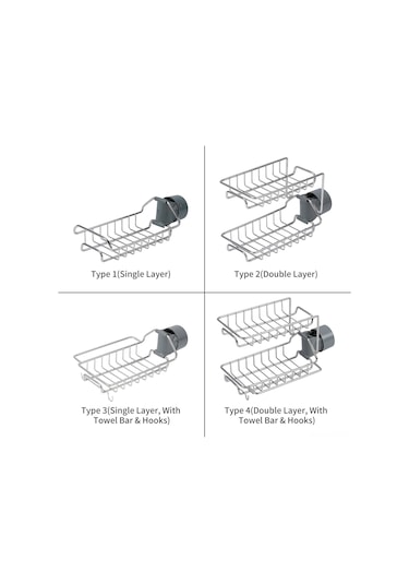 Tenfowee Çift Katlı Paslanmaz Çelik Mutfak Lavabo Askısı - Havlu Çubuğu Ve Kancalı Pratik Kurutma Rafı Gümüş
