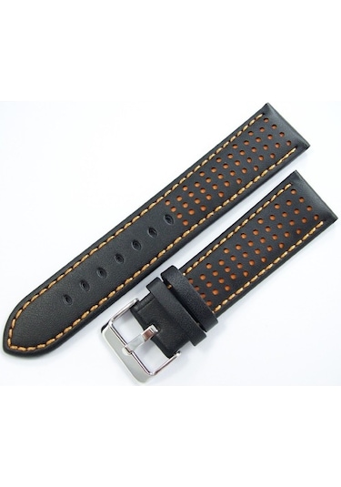 Bizon Deri Saat Kayışı 24Mm Kordon Siyah 1. Kalite Spor Turuncu D