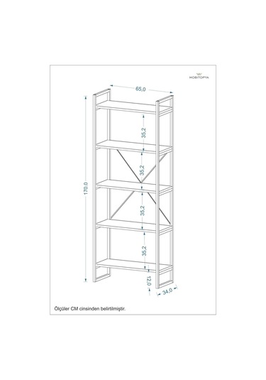 Nilamu Beyaz 65 Cm Kitaplık, Metal Aksamlı, Organizer, Ofis, Ev, 65 170 34 Cm Beyaz