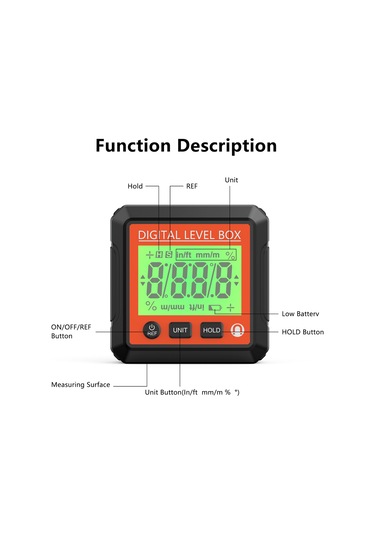 Honmex Dijital İklinometre - Lcd Arka Işık, Manyetik Taban, Açı-eğim Dönüşümü, Veri Kilidi, 4x90 Ölçüm Aracı Kırmızı Ve Kırmızı