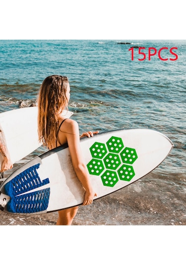 Suntek 15 Adet Altıgen Sörf Tahtası Çekiş Pedleri Yeşil