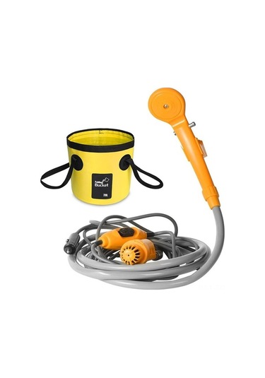 Kamp Duşu 12v Elektrikli Dış Mekan Duşu Katlanabilir Kova Seti Seyahat Araba Yıkama Kamp Yürüyüşü Bitki Sulama Sarı Sarı