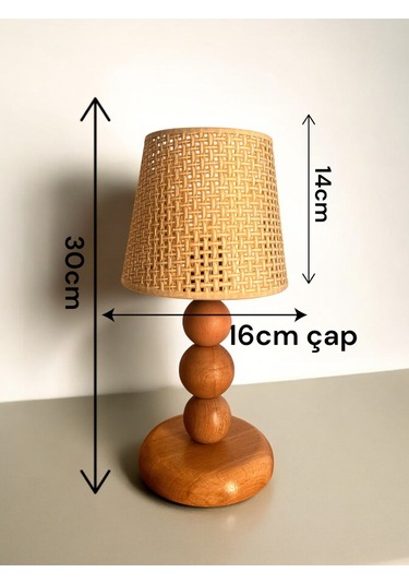 Bohem Ahşap Ayaklı Abajur - Bej Bej