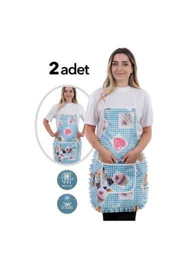 Jarse Frilly İkili Paket Sıvı Geçirmez Su Geçirmez Mutfak Önlüğü Çağla