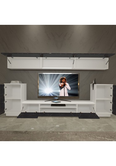 Decoraktiv Trendstyle 9 Mdf Tv Ünitesi Tv Sehpası Beyaz - Siyah Mermer