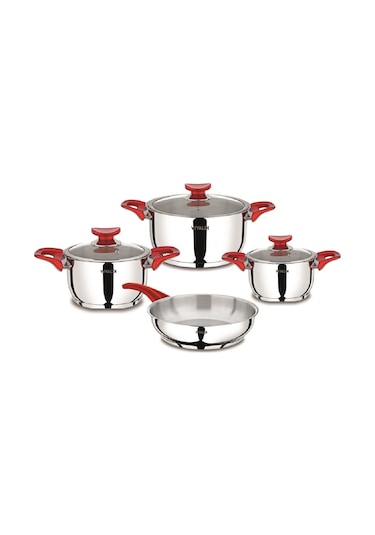 Vivaldi Perla Çelik Tencere Seti 7 Parça Kırmızı Kuplu G734