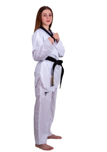 Profesyonel Siyah Yaka Ultra Fighter Kumaş Taekwondo Elbise Beyaz