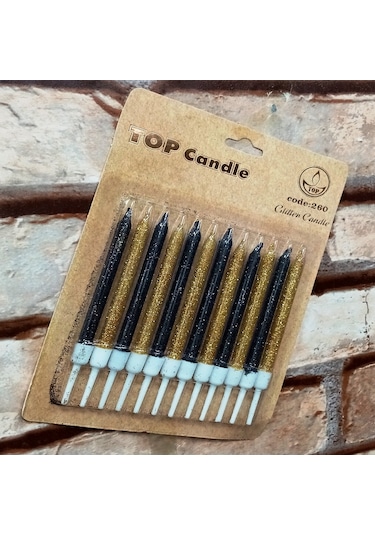 Black Gold Bırthday Candle Vıp Parlak Metalik Simli Siyah Gold Pasta Mumu 12 Adet Doğum Günü Mumu