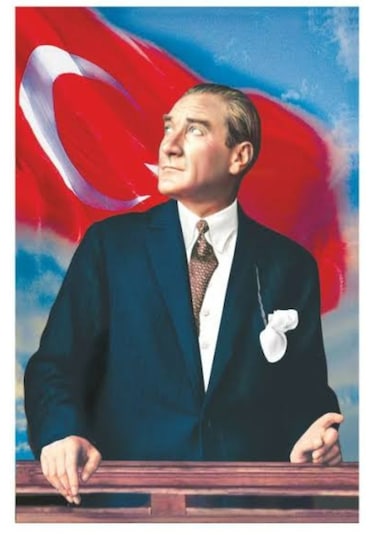 150x225 Cm Atatürk Baskılı Türk Bayrağı Fonlu Kumaş Atatürk Po...