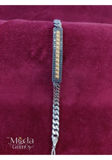 Modagümüşevi Siyah Zirkon Taşlı Gümüş Gurmet Bileklil