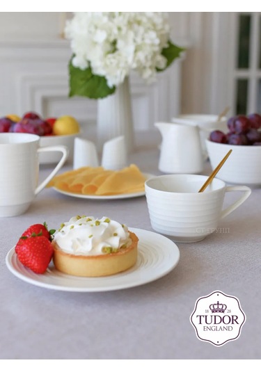 Tudor England Royal Circle 300ml Porselen Çay Kupası Tabaklı 198200182 Beyaz