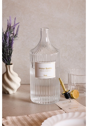 Perotti Viking 1000 Ml Cam Şişe Ve Yağlık Kapaklı Çift Kapaklı Gold Gold