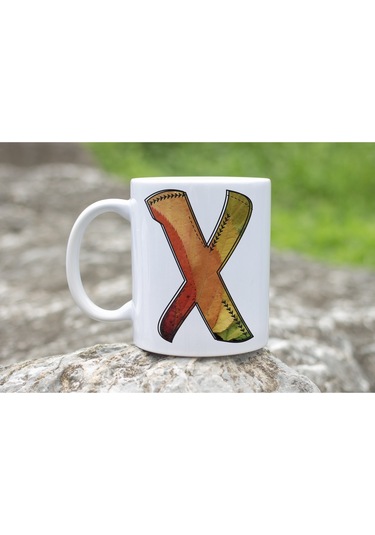 X Harf Yaprak Renkleri İle Kupa Bardak - Kişiye Özel Alfabe Harfli Bardak - Hediye Beyaz