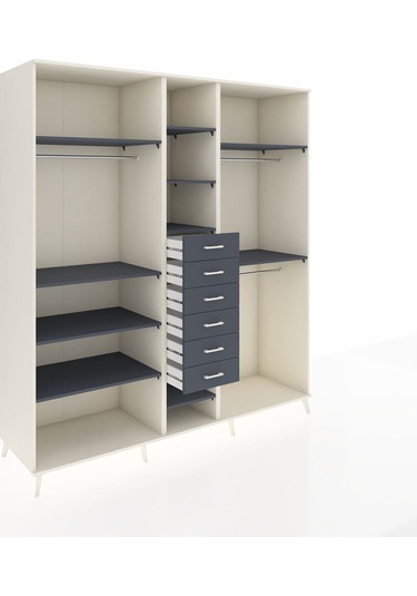Kronos Dolap 10 Raflı 6 Çekmeceli 3 Askılı 220x59x243 Aytaşı-antrasit/antrasit Antrasıt/antrasıt