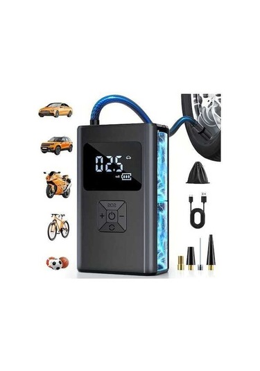 Fastbuy Siyah Kablosuz Dijital Ekranlı Lastik Şişirme Cihazı - Led Işıklı El Pompası