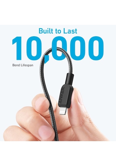 Anker Mfi Type-c - 8 Pin Hızlı Şarj Örgülü Kablo, Renk: 1,8m Siyah