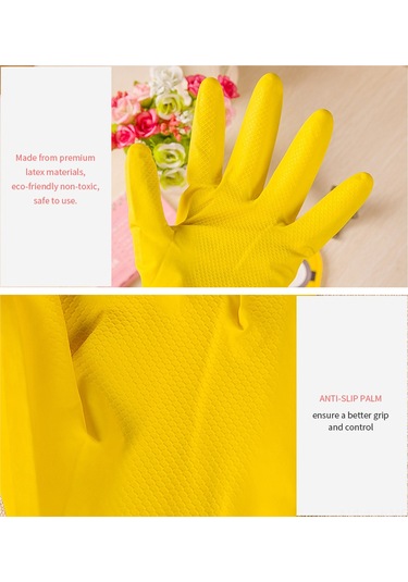 Ranyeek Sünger Lastik Ev İşleri Eldiveni - Yıkama Ve Temizlik İçin İnce L Beden Sarı Tam Parmaklı Eldiven