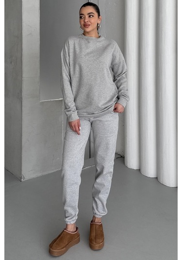 Modagen Kadın Grimelanj Bisiklet Yaka Düz Alt-üst Eşofman Takım Griii