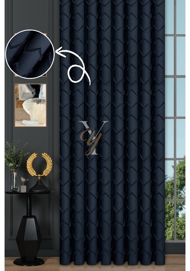 Jakar Kesme Fon Perde Ezgi V-6009 Lacivert Lacivert