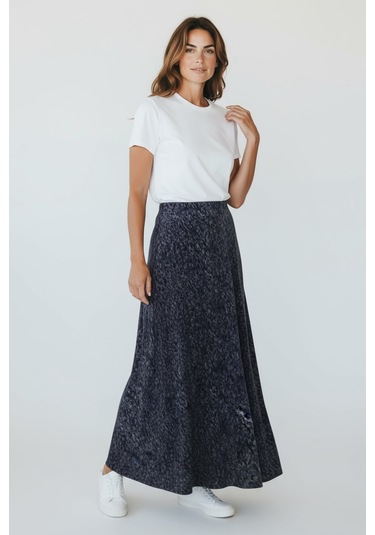 Kadın Beli Lastikli Desenli Sekiz Parça Balık Etek Lacivert