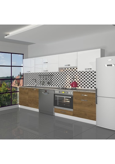 Decoraktiv Elite 280y Ank Mdf Hazır Mutfak Dolabı - Tezgah Dahil - Naturel Pera Beyaz - Meşe