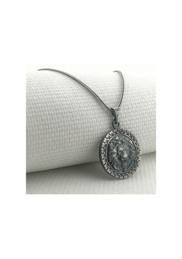 Takıhan 925 Ayar Gümüş Aslan Kabartmalı Kolye Gümüş