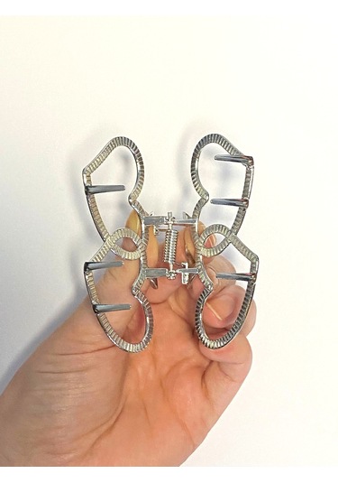 7 Cm Çift Kalp Model Gümüş Saç Tokası Zarif Ve Romantik Metal Mandal Toka Gümüş