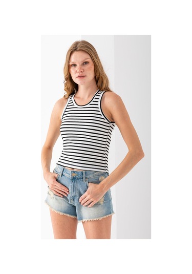 Giysa Kadın Bisiklet Yaka Çizgili Basic Body Siyah - 25510 Siyah