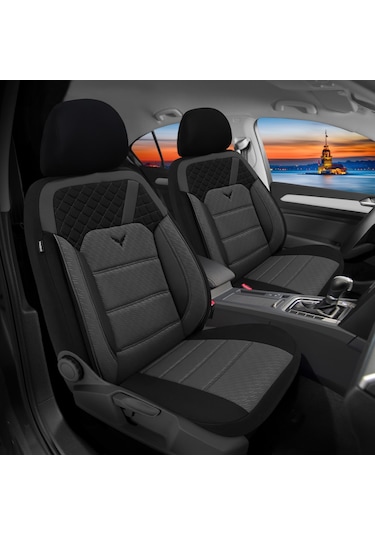 Minderland K1 - Hyundai Accent İle Uyumlu Koltuk Kılıfı, Tam Takım/gri-siyah