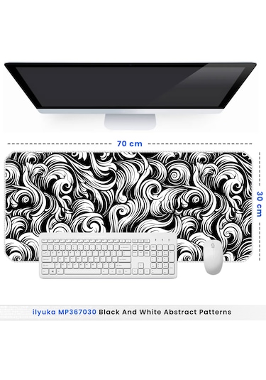 İlyuka Mousepad 70x30cm Büyük Boy Xl Mp367030 Blackwhite Abstract
