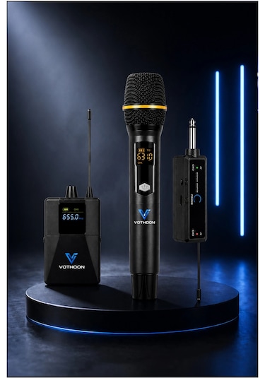 Mikrofon Seti Uhf Çift Kanal Profesyonel El Mikrofonu 50-80m Menzil