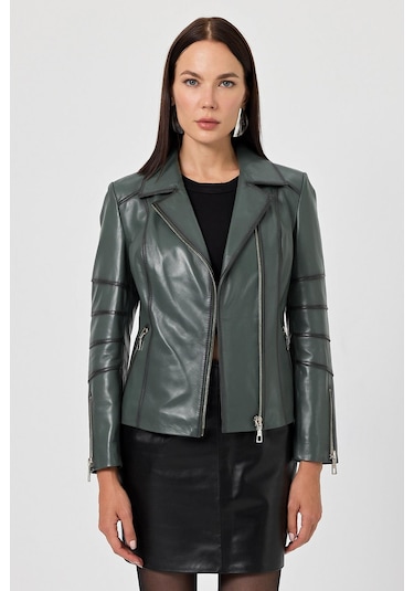 Diana Yeşil Kadın Deri Mont 001
